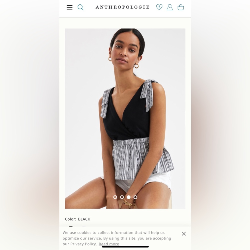 Anthropologie Dolan V Neck Tie Tank NEW NWT Black & white bohemian